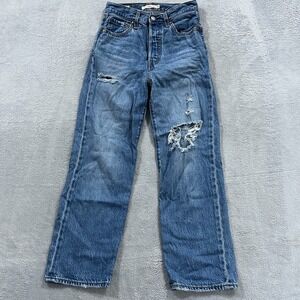 Levi's Premium Ribcage Straight Ankle Blue Jeans Button Fly Big E Med Wash 25x27